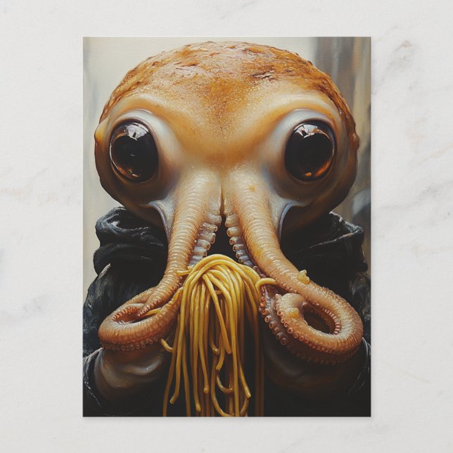 Carte Postale Pieuvre mangeant des spaghetti (Devant)