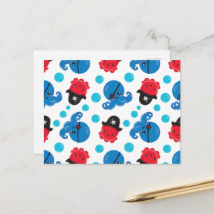 Carte Postale Pieuvre pirate, motif de pieuvre, animaux marins