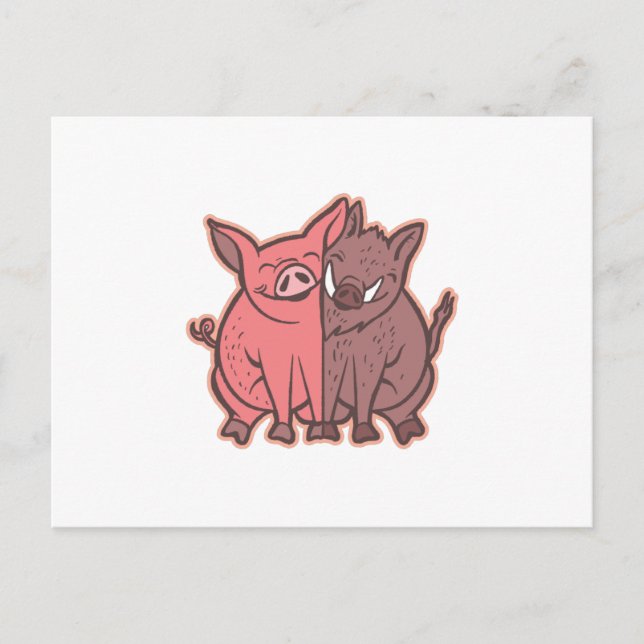 Carte Postale Pig and wild boar (Devant)