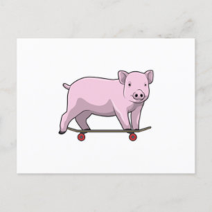 Carte Postale Pig as skater avec skate