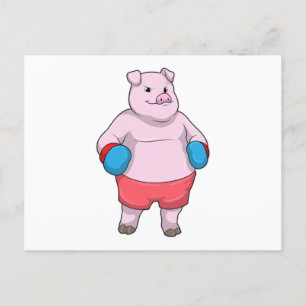 Carte Postale Pig at Boxing with Boxing gloves
