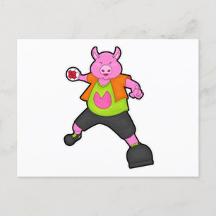 Carte Postale Pig at Handball player avec Handball