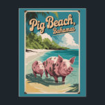 Carte Postale Pig Beach Bahamas Travel Art Vintage<br><div class="desc">Pig Beach design de déplacement vectoriel rétro. Pig Beach,  situé dans Exuma Cays of The Bahamas,  est célèbre pour ses adorables cochons de natation,  ses eaux cristallines et ses magnifiques plages de sable blanc</div>