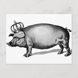 Carte Postale Pig Crown Royal Queen Big Piggy