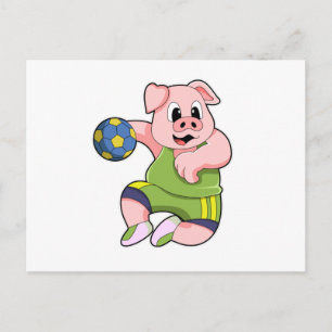 Carte Postale Pig en tant que joueur de handball avec Handball
