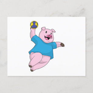 Carte Postale Pig en tant que joueur de handball avec Handball