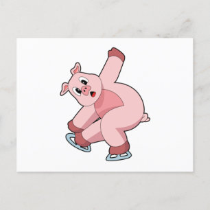 Carte Postale Pig Patinage sur glace Patins sur glace