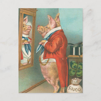 Carte Postale Pig Tying Son Cravat