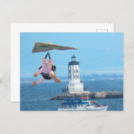 Carte postale - Pig volant au-dessus du phare LA H