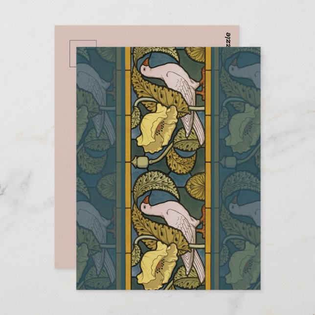 Carte Postale Pigeon Blue Yellow Fish Art Nouveau (Devant / Derrière)