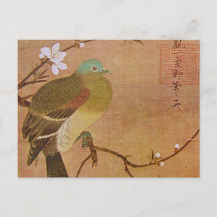 Carte Postale Pigeon sur une branche de pêche