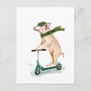 Carte Postale Piggy sur scooter