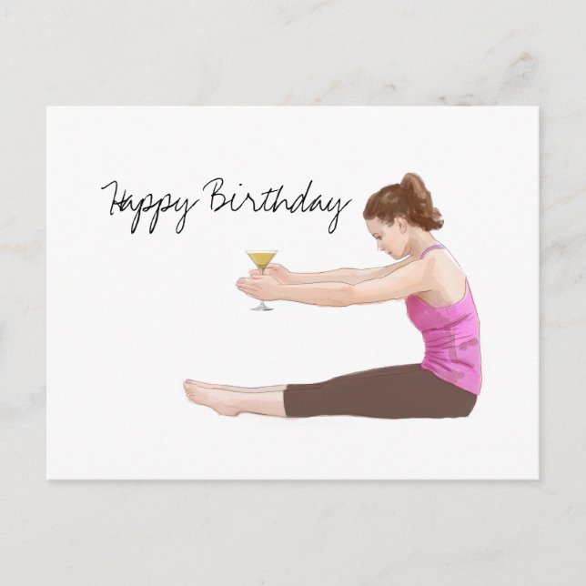 Carte Postale Pilates Happy Birthday Card avec cocktail (Devant)