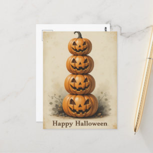 Carte Postale Pile de citrouilles souriantes pour un Halloween l