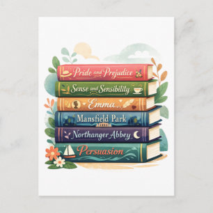 Carte Postale Pile de romans de Jane Austen