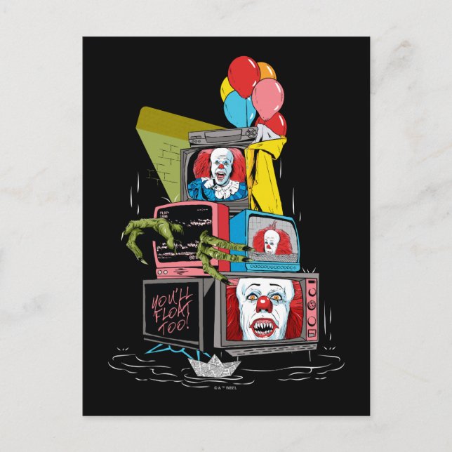 Carte Postale Pile télé Classic Pennywise - Vous Flotterez Aussi (Devant)