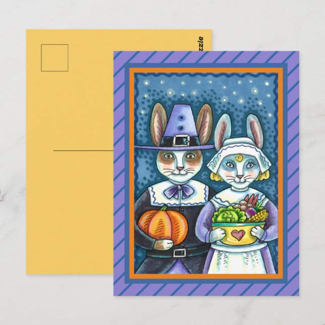 CARTE POSTALE PILGRIM RABBITS, GRÂCE À LA RÉCOLTE DE HARE, MORT (Devant / Derrière)