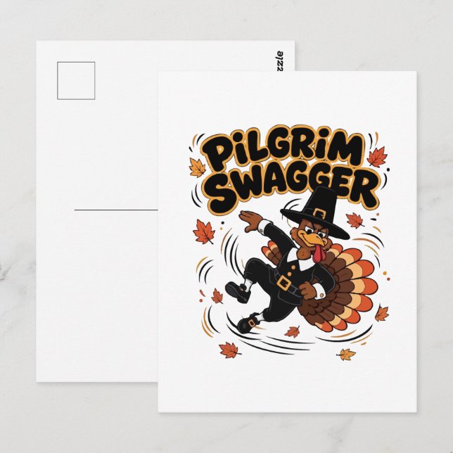 Carte Postale Pilgrim Swagger Dindon de Thanksgiving Dab Dabbing (Devant / Derrière)