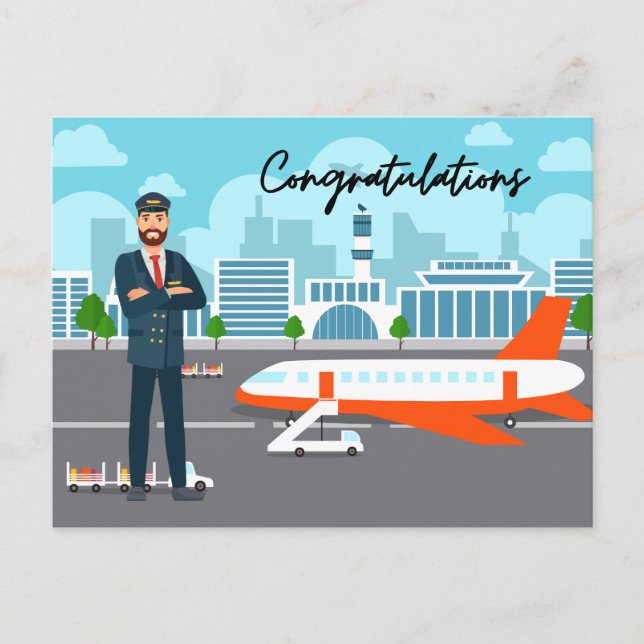 Carte Postale Pilot Congratulations with airport Background (Devant)