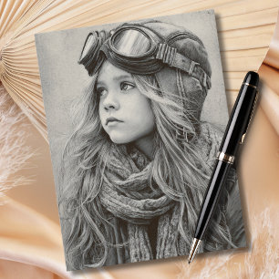 Carte Postale Pilote Féminine Esquisse Fille Aviation Anniversai
