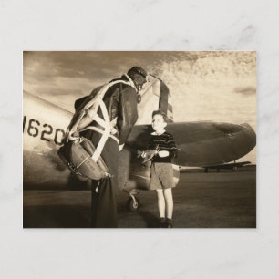 Carte Postale pilote militaire américain et jeune garçon 1940