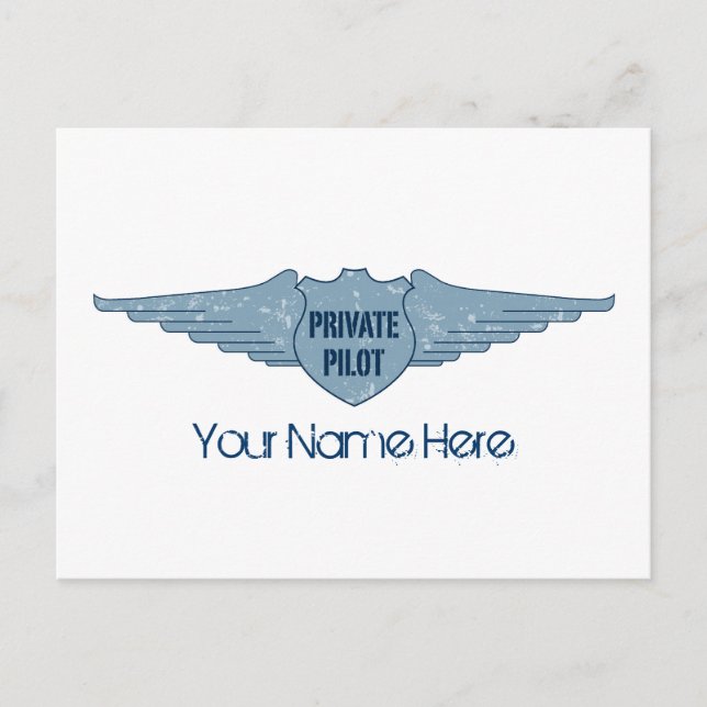 Carte Postale Pilote privé - Ailes bleues (Devant)