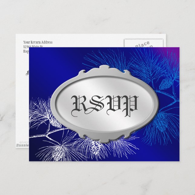 Carte postale Pin Blanc Bleu Vacant RSVP modifiabl (Devant / Derrière)