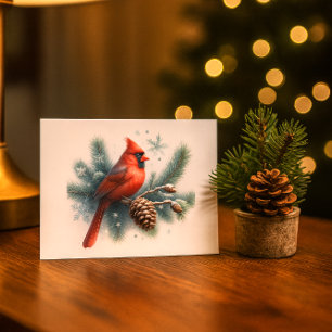 Carte Postale Pin cardinal d'hiver et flocons de neige