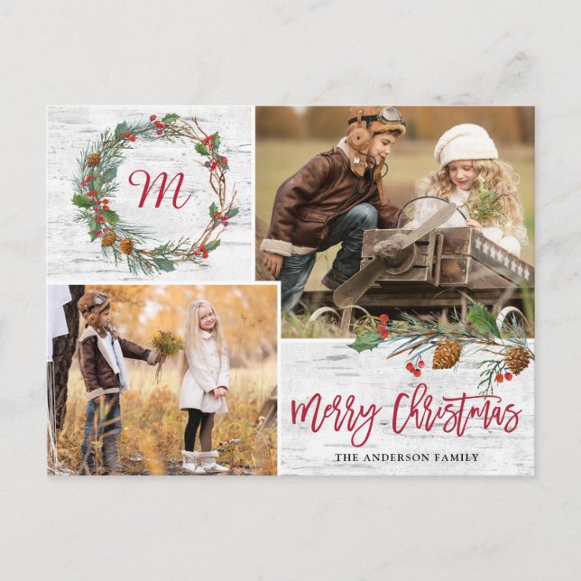 Carte Postale Pin de Noël cônes 2 PHOTOS Oiseau de Noël (Devant)
