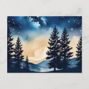 Carte Postale Pin de nuit étoilé Une aquarelle rêvée