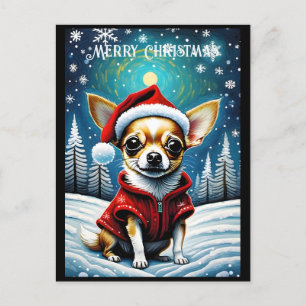 Carte Postale Pin neigeux Cute Chihuahua Père Noël Noël
