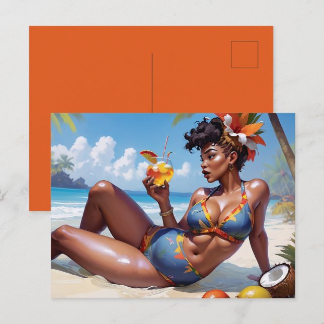 Carte Postale Pin-up à la plage (Devant / Derrière)