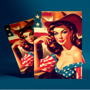 Carte Postale Pin-Up Cowgirl Américaine Rétro