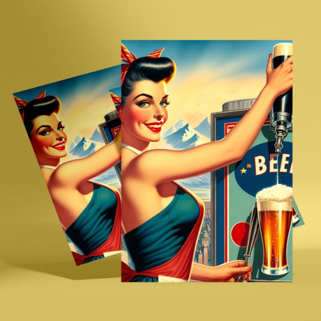 Carte Postale Pin-up de bière rétro (Créateur téléchargé)