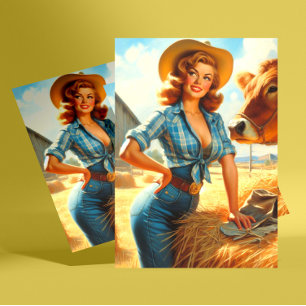 Carte Postale Pin-up de cowgirl mignonne vintage