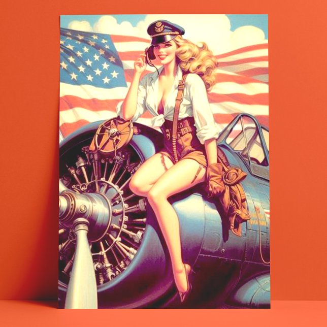 Carte Postale Pin-up de l'avion vintage (Créateur téléchargé)