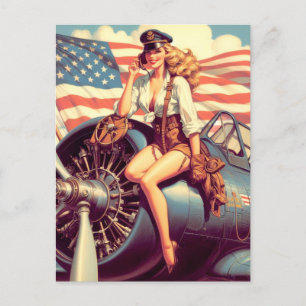Carte Postale Pin-up de l'avion vintage
