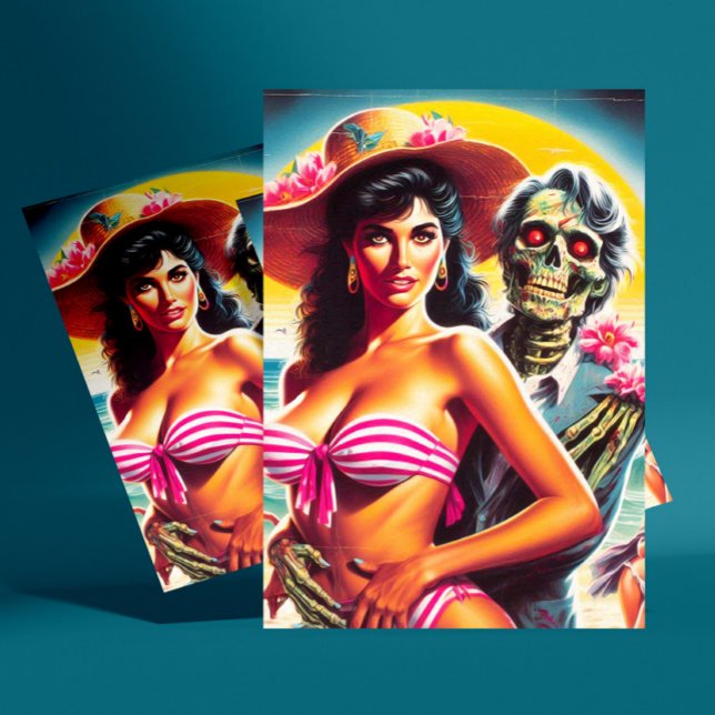 Carte Postale Pin-up de plage zombie flippant (Créateur téléchargé)