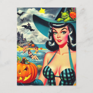 Carte Postale Pin-up Halloween vintage