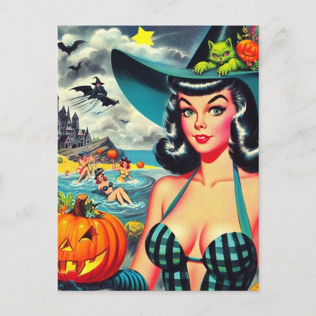 Carte Postale Pin-up Halloween vintage (Devant)