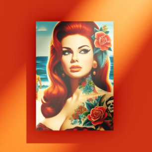 Carte Postale Pin-up rousse tatouée