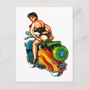 Carte Postale Pin-up scooter vintage arrière