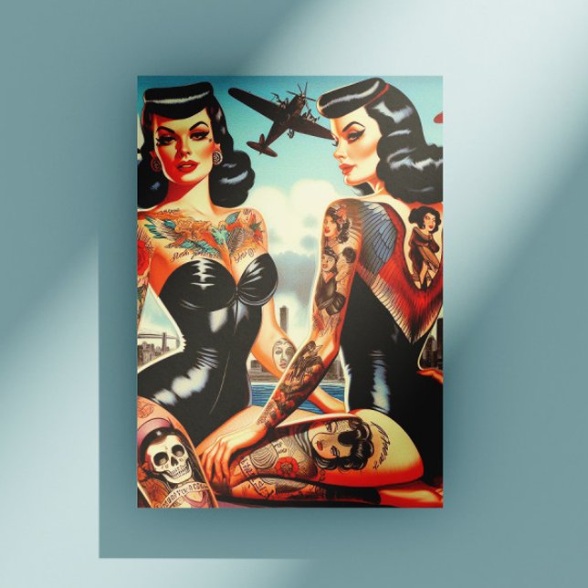 Carte Postale Pin-up tatoué Old School (Créateur téléchargé)
