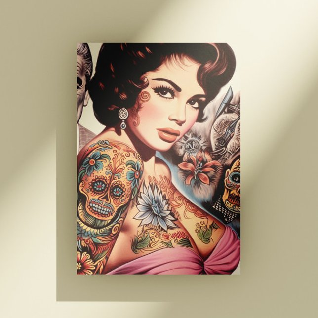 Carte Postale Pin-up Tatouée Rétro (Créateur téléchargé)