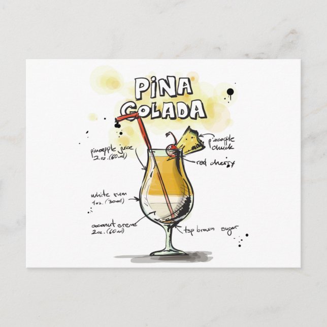 Carte Postale Pina Colada Boisson Conception Recette (Devant)