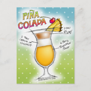 CARTE POSTALE PINA COLADA RECETTE COCKTAIL ART