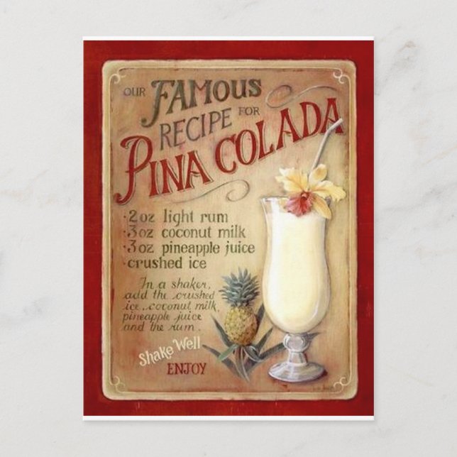 Carte Postale Pina colada recipe (Devant)