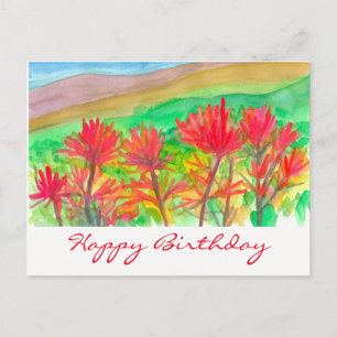 Carte Postale Pinceau Indien Aquarelle Joyeux Anniversaire