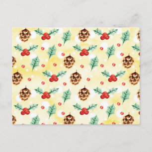 Carte Postale Pine Cones et Motif de Noël Holly