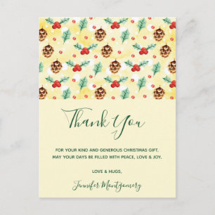 Carte Postale Pine Cones et Motif de Noël Holly